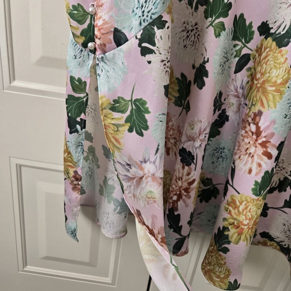 Sam Edelman Dress Midi Pink Floral Print Double V Neck Size 4 #201 - Picture 5 of 11